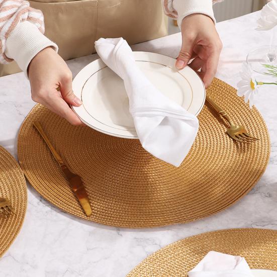 Round Woven PP Placemats Heat Resistant & Oil Proof Simple Solid Color Table Mats for Dining Kitchen Table Modern Home