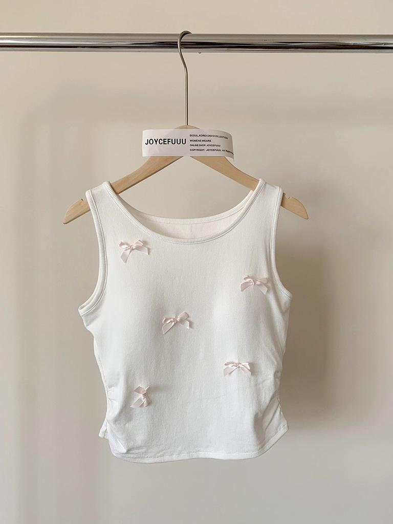 Bowknot Camisoles For Women Korean Style Sweet Basic Tee Slim Fit Blouse Inner Wear