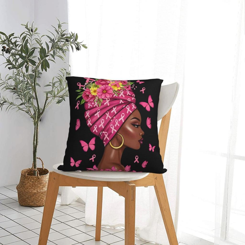 Breast Cancer Afro Girl Pink Ribbon Awareness Throw Pillow Cover Throw Pillow 4545cm Cushion Covers