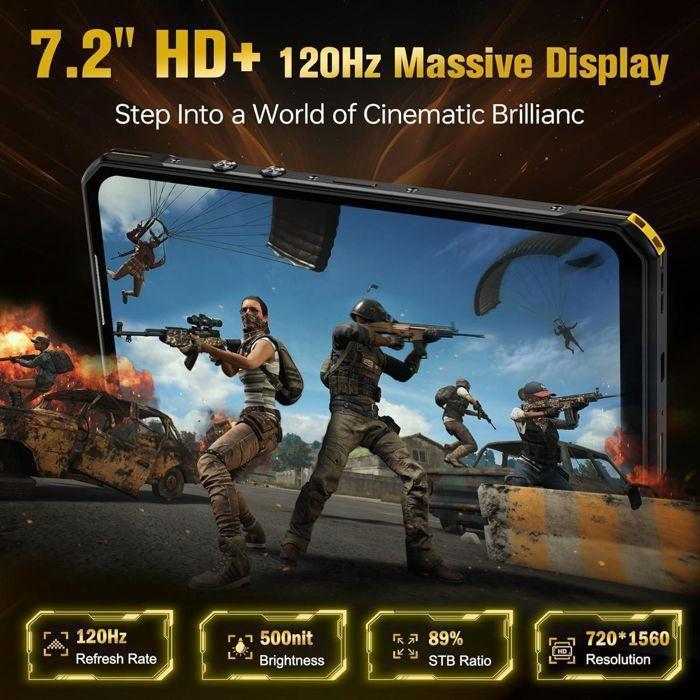 Oukitel WP60 5G Smartphone Robuste 48GO+512GO 10000mAh 108MP Caméra 7,2'' 120Hz Écran IP68 Téléphone Portable Dual SIM NFC - Jaune