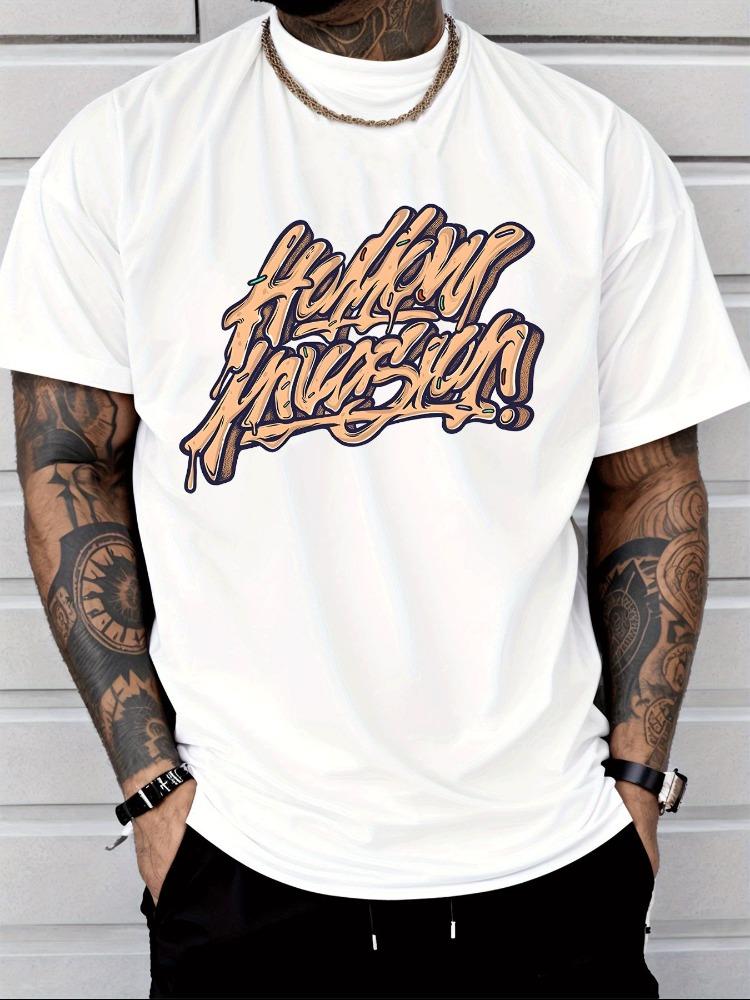 Unisex Summer Cotton Short Sleeve T Shirt Hollow Invasion Dripping Graffiti Letter Print Crew Neck Hip Hop Street Fashion Male Tee