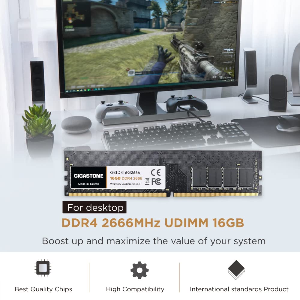 Gigastone 16GBx4 DDR4 2666MHz or CL19 UDIMM 288 Pin Unbuffered PC Desktop Only Memory Module Upgrade [Memory DDR4] (64GB Kit) (2400MHz 2133MHz)