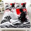 Japanese Samurai Print Fitted Sheet Set 100% Polyester Microfiber Mattress Covers Breathable Bedding Set With 2 Pillowcases