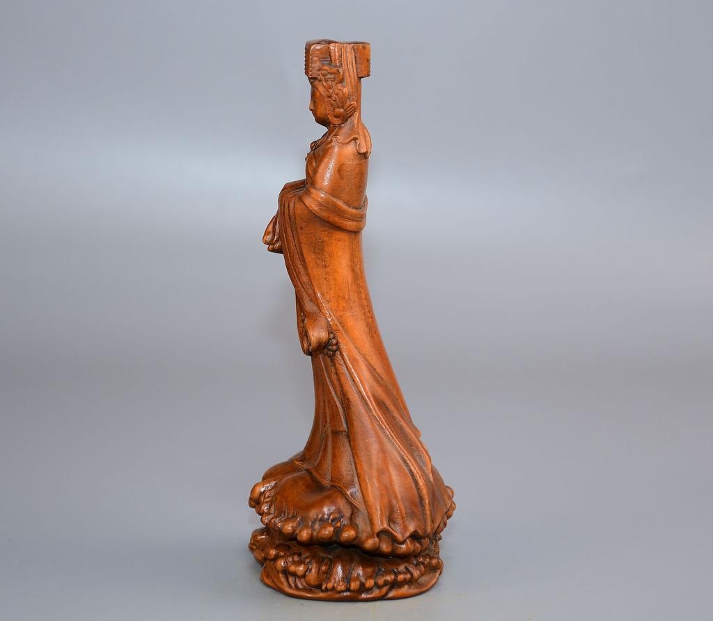 Chinese Natural Boxwood Carved Mazu Figure Statue Wooden Sculpture Home Decor