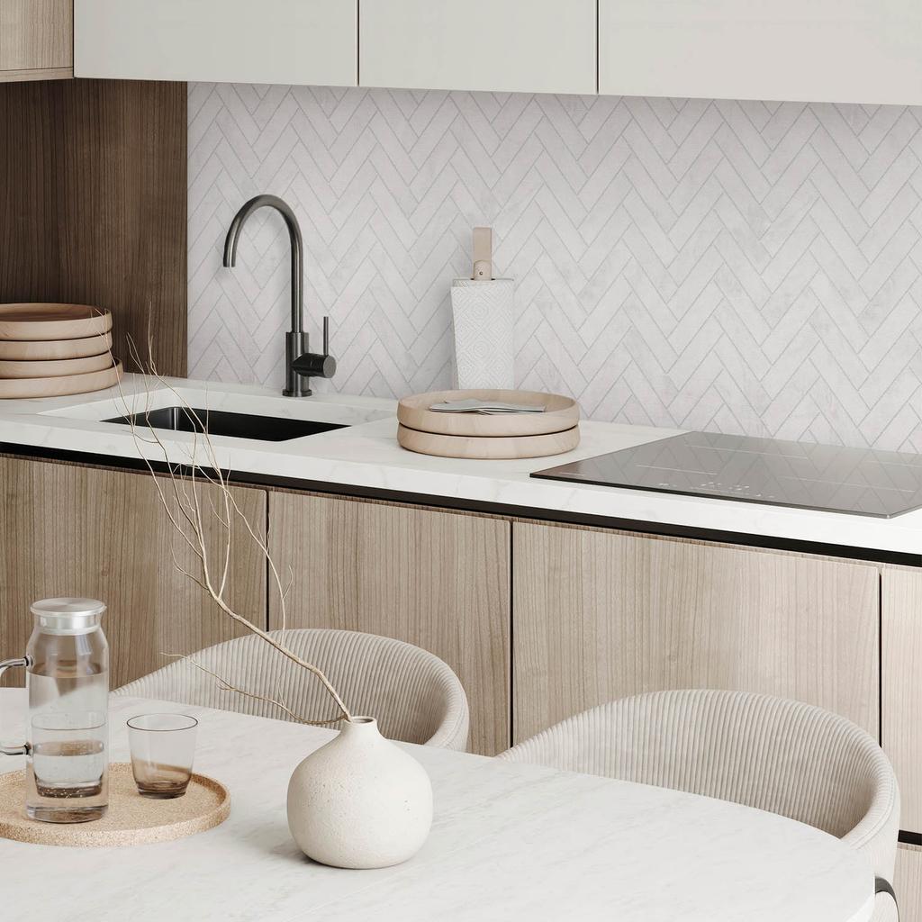 Self-Adhesive Vinyl Wall Covering with Graphics for Kitchen 100x50 cm 3D Herringbone Pattern