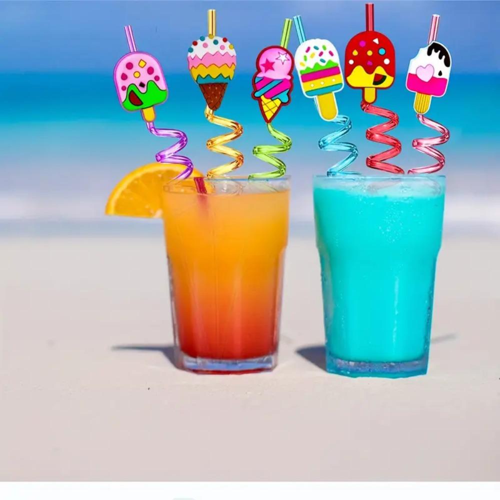 8pcs Cartoon Reusable Straws Vibrant Drinking Straws Ice Cream-Shaped Straws Party