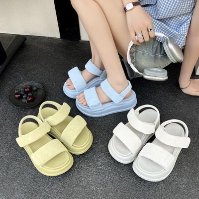 Женские летние сандалии на толстой подошве, увеличивающие рост и не утомляющие ноги, новые уличные тапочки на липучке, женская обувь