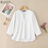 ZANZEA Women Casual V-Neck Solid Color Loose 3/4 Sleeve Cotton Blouse