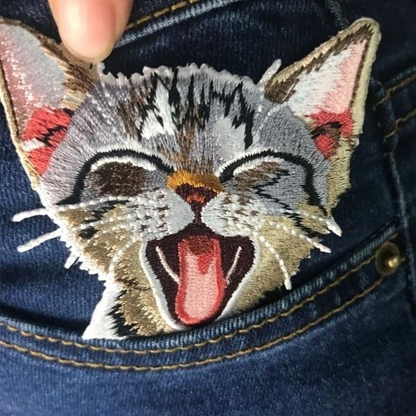 1 шт. Мультяшные нашивки из ткани с вышивкой кота, DIY украшение для одежды и сумок, самоклеящиеся нашивки для глажки