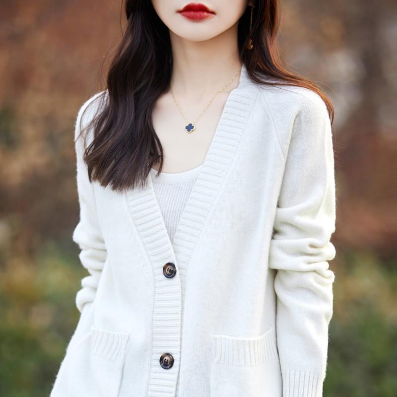 Womens V-Neck Knit Cardigan Slim Fit Short Sweater Winter Fashion Casual Top
