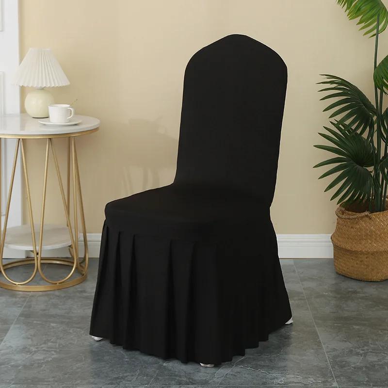 1-6pcs Thick High Elastic Stretch Chair Cover Wedding Spandex Pleated Skirt Chair Slipcovers For Birthday Party Banquet Decor
