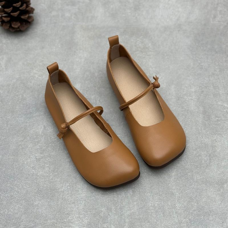 Johnature Женские туфли на плоской подошве из натуральной кожи с квадратным носком, однотонные туфли ручной работы из коровьей кожи на мягкой подошве