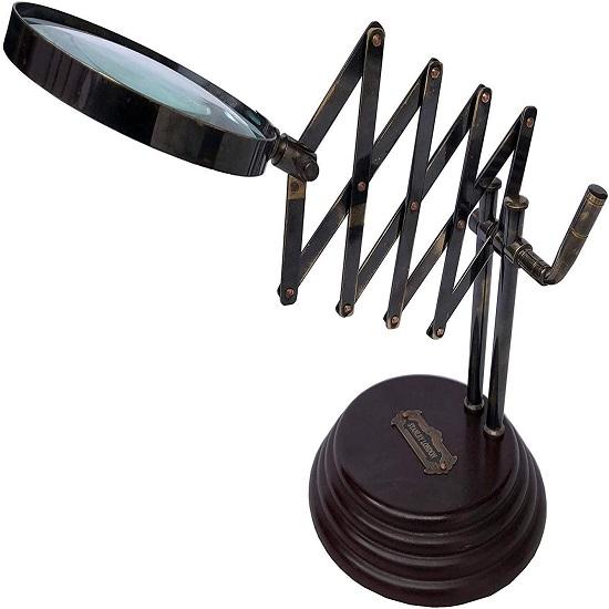 Desktop Vintage Style Desk Top Channer Magnifier Nautical Brass Magnifying Glass High Class Lens Adjustable Magnifying Stand Lamp On MDF Stand