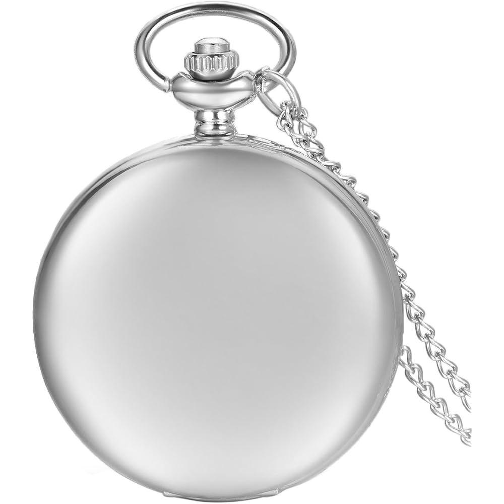 JewelryWe Карманные часы в античном стиле на цепочке, Часы-кулон, Зеркальные, Полный охотничий корпус, Простой серебристый, Сплав, Подарок на День святого Валентина
