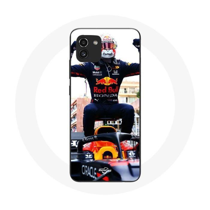 Coque Samsung Galaxy A03 Formule 1 Max Verstappen Pilote automobile F1 noir rouge et jaune