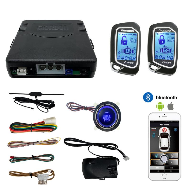 GIORDON Двусторонняя автомобильная сигнализация LCD Полный комплект PKE Автоматическая функция блокировки и разблокировки Bluetooth APP Удаленный запуск двигателя
