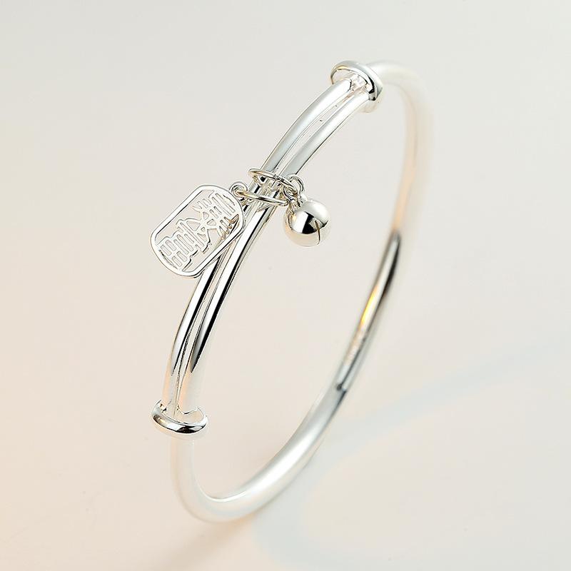 Zuyin S999 Hollowed Out Plaque Wealth Bell Bracelet with New Chinese Style Versatile Women's Push-pull Pure Silver Bracelet As A Gift for Girlfriend