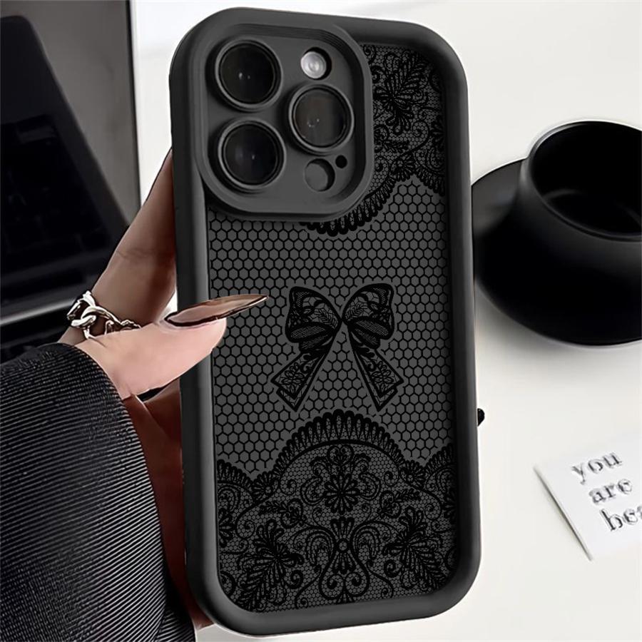 Дизайнерский черный кружевной чехол-кейс для телефона iPhone 17 Pro Max 12 Pro 15 Plus 16 Air 13 17e 11 14