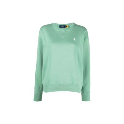 Polo FW22 Solid Logo Вышитый свободный крой свитшот с круглым вырезом Женская толстовка зеленая 211794395-021