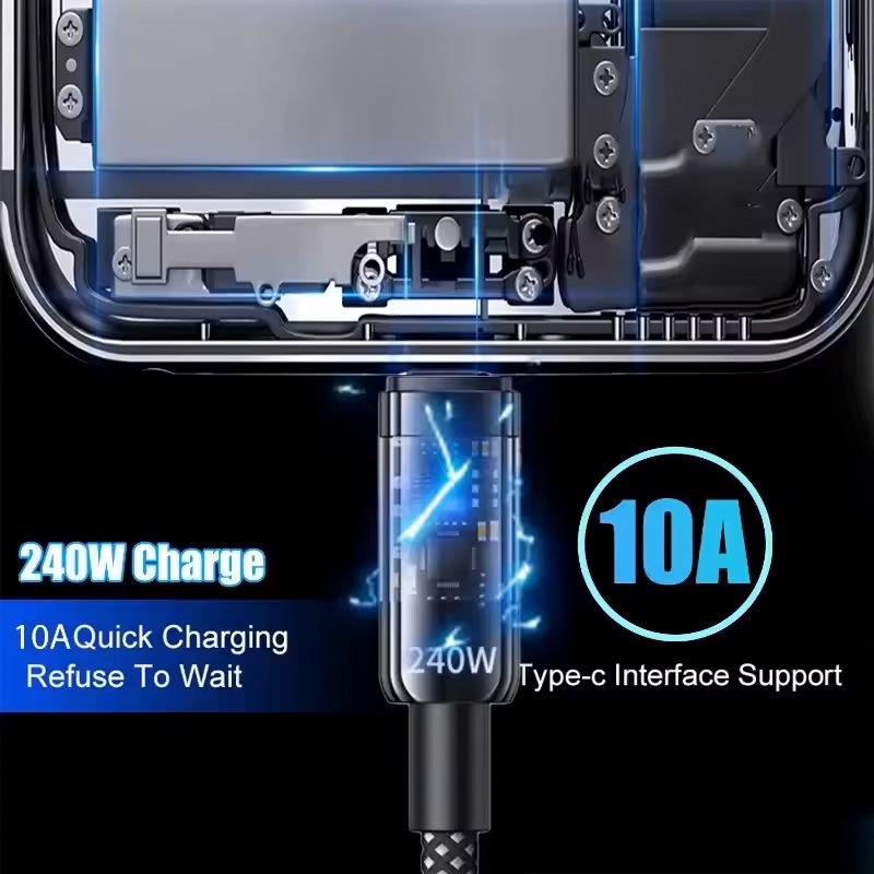 Прозрачный кабель Type-C мощностью 240 Вт для быстрой зарядки Huawei Honor - Совместимость 6A