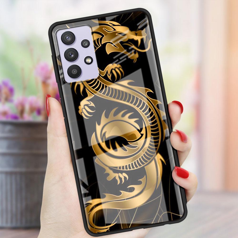 Чехол Dragon Animal Glass для Samsung Galaxy A52 A71 A50 A51 A70 A21s A31 A72 A10 A12 A30 A22 5G Phone Cover