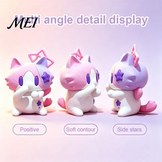 Unique Desk Accessories for Work Cute 3D Printed Cat Figurine, Cartoon Ornament with Playful Mouth Covering Decor Stars Design, Compact Dancing Kitten