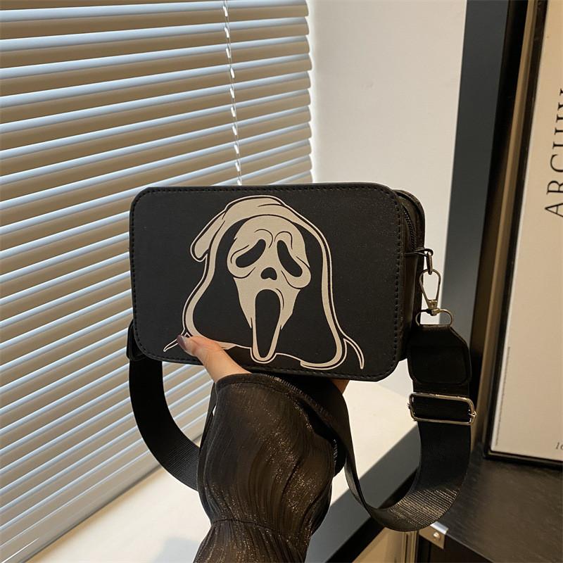 Halloween Skull Shoulder Bag For Women Pu Leather Casual Crossbody Purse With Zipper Closure