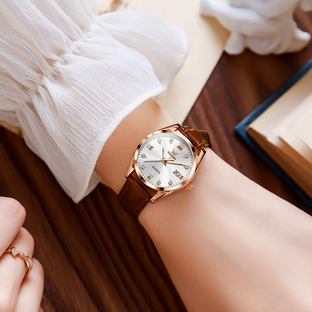 OLEVS Women's Watch Japanese Quartz Stainless Steel Band Classic Dial Luminous 30M Waterproof Business Ladies Watch Popular Stylish Cute Gift