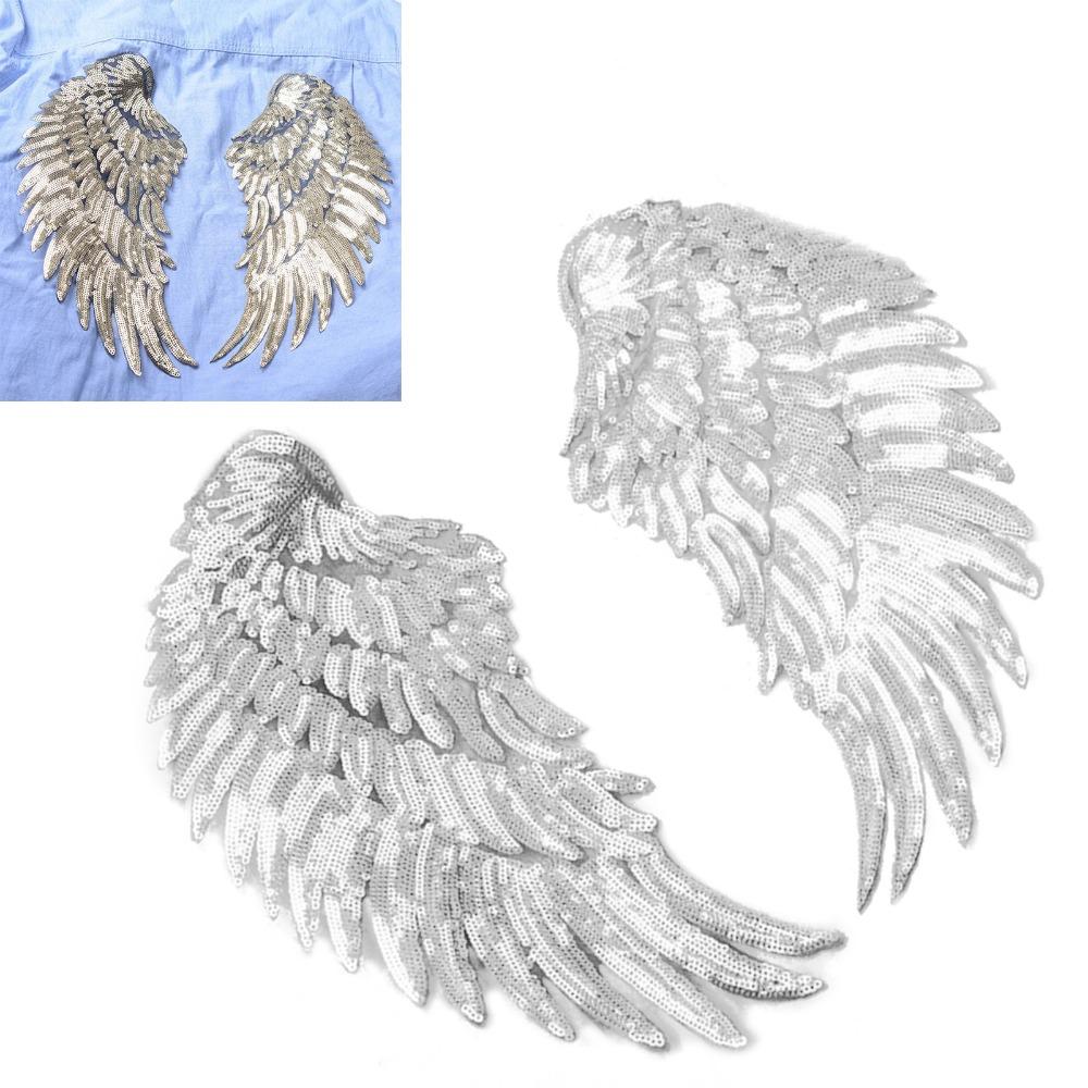Sequin Appliques Angel Wings Patches Silver Embroidered Patches Sequin Patches DIY Clothes