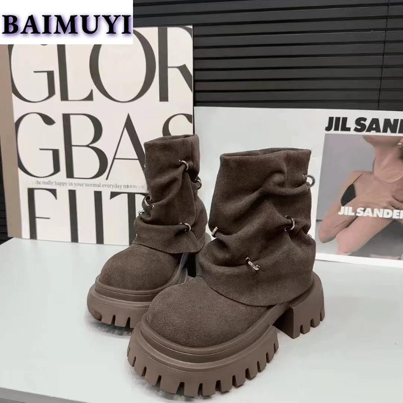 Ботильоны на платформе женские замшевые туфли челси на каблуках дизайнерские зимние плюшевые ботинки для снега женские 2024 трендовый бренд готика zapatos mujer