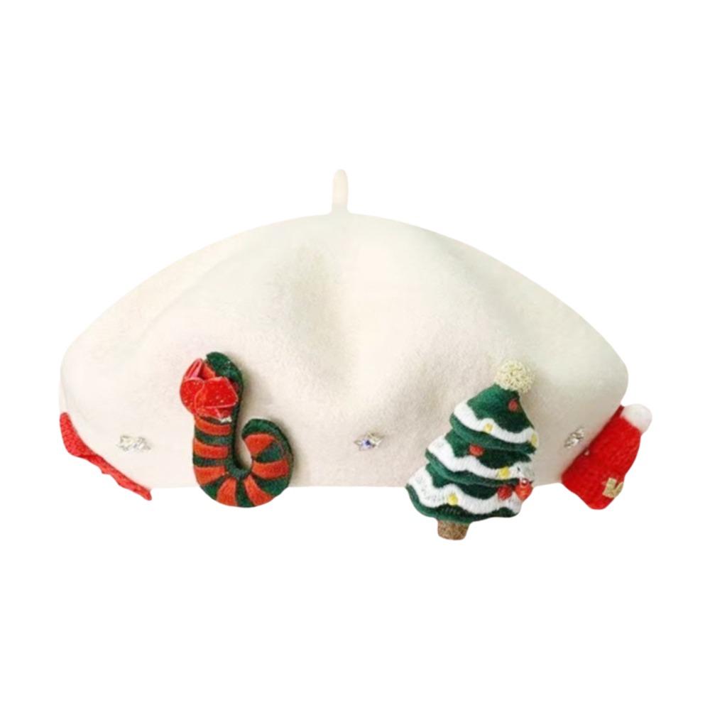 Red Green Color Christmas Beret Hat Wool Felt Material Winter Beret Hat For Women Girls