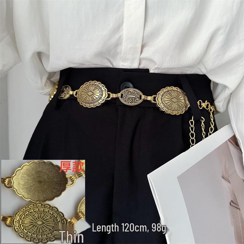 Trendy Y2K Metal Waist Chain: European & American Niche Bohemian Round Plate Jewelry Belt for Women