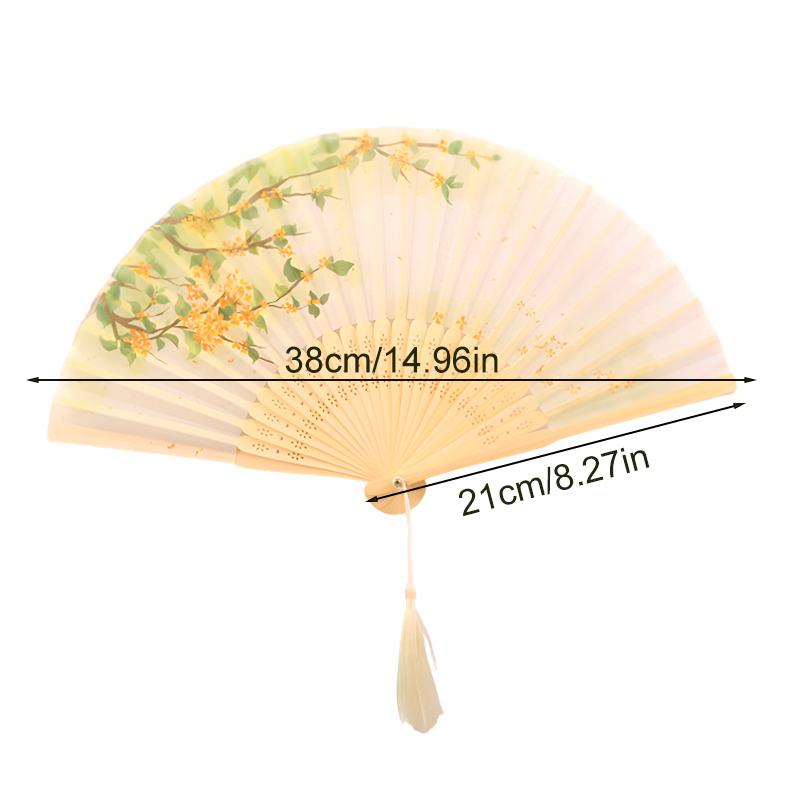 1Pc Silk Folding Fan Party Gift With Tassels Chinese Art Crafts Bamboo Fans Vintage Home Decorations Dance Photo Props Hand Fan