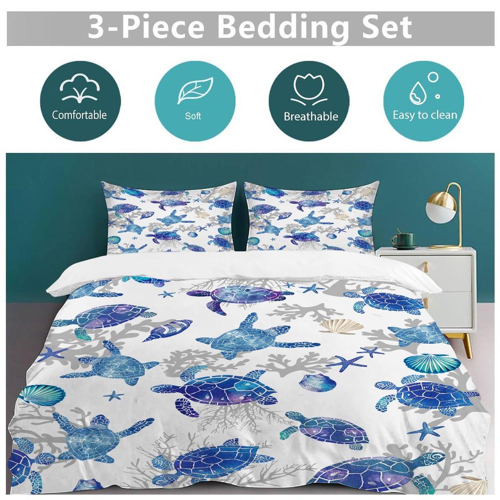 Three-piece watercolor sea turtle underwater world series quilt cover 3D printing home textile
