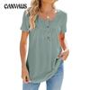Summer Women's T-shirt New Solid Color Round Neck Button Loose Short-sleeved T-shirt