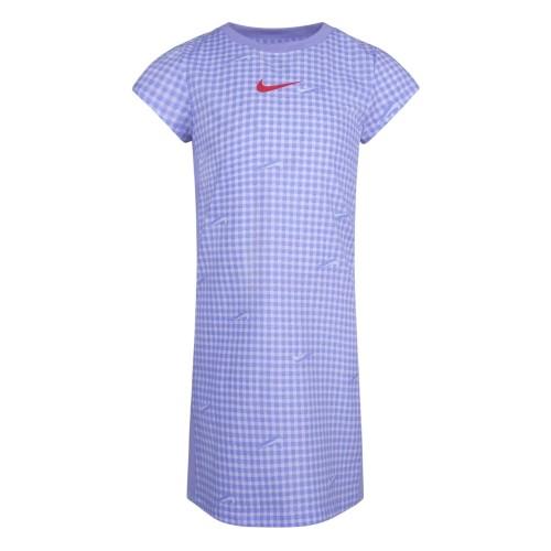 Nike Girls Swoosh Gingham Crew Neck T-Shirt Dress