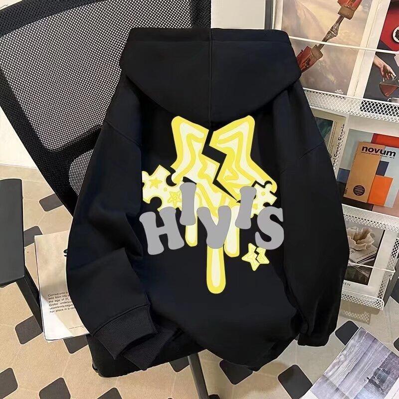 Trendy brand two-color letter-printed hooded sweater for men and women, loose leisure in autumn and winter, college style velvet top