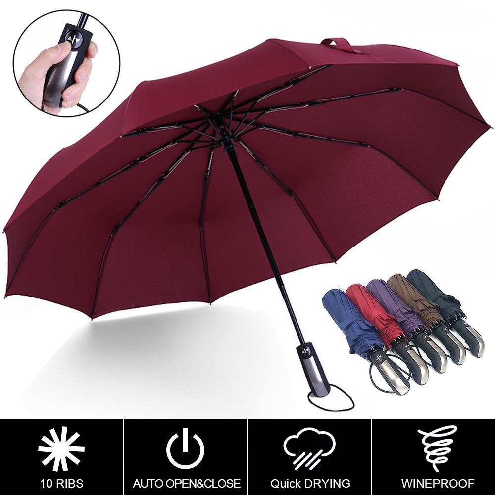 Fashion High Quality 10 Ribs 3 Folds Automatic Folding Umbrella Compact Travel Parasol Windproof Uv Resistance