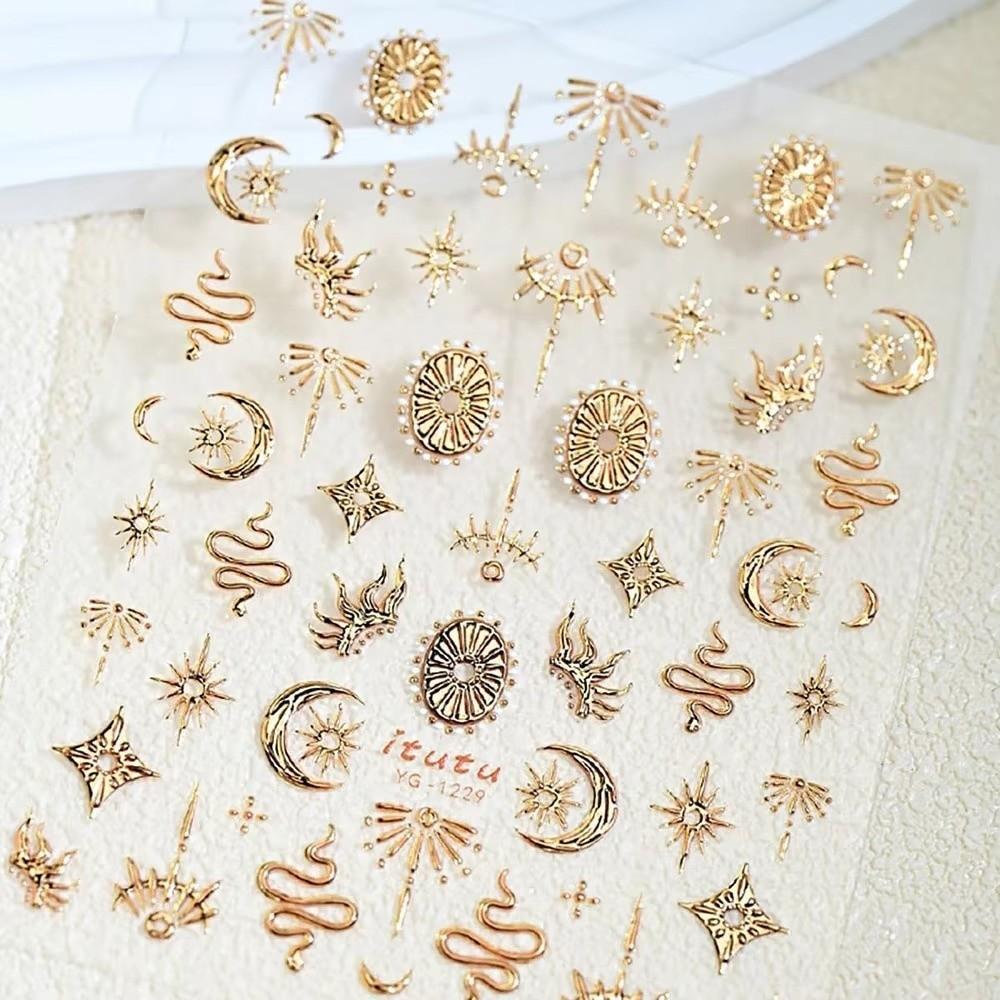 Bronzing Stars Moon Totem Nail Stickers Gold Silver Nail Decoation Decals DIY Nail Supplies