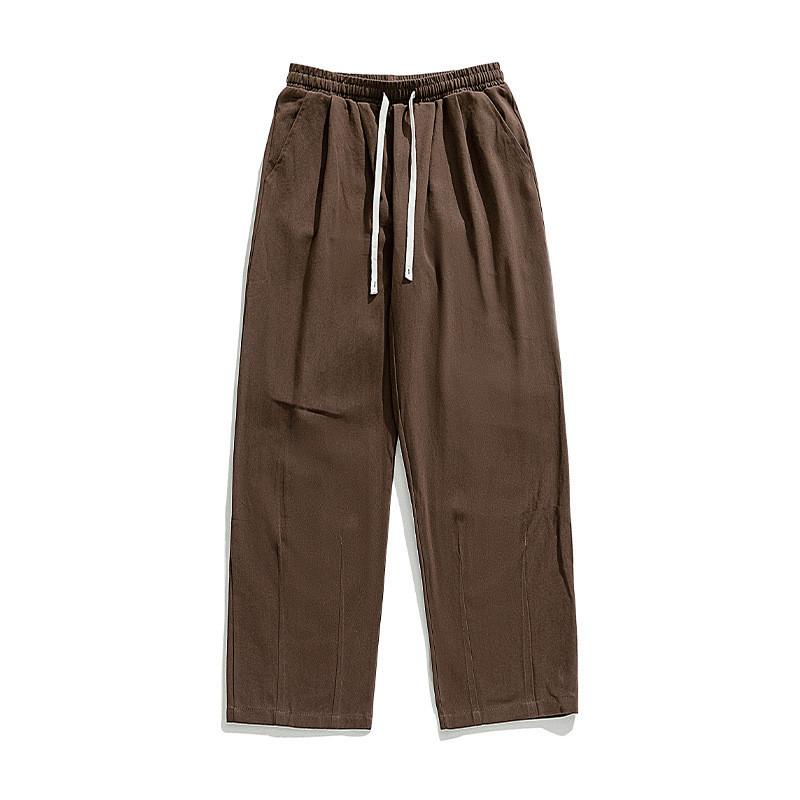 Retro Cotton Casual Pants With Pleats And Drawstring Waist For Men