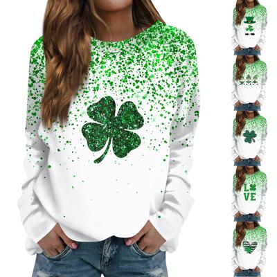 Женская мода повседневная толстовка с длинным рукавом и круглым вырезом с принтом