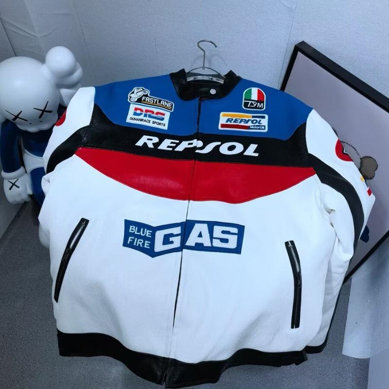 Trendy brand racing suit jacket men's leather jacket street ruffian handsome loose pilot locomotive jacket