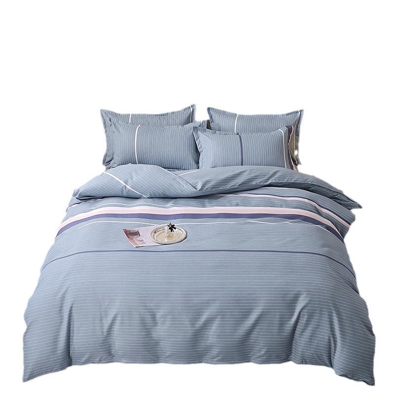 Постельный комплект из полосатого матового хлопка для осени/зимы – Утолщенный пододеяльник и простыня