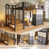 Loft bed, 140×200 cm, metal, with drawers, clothes rail, railing, stairs with storage, without mattress, black