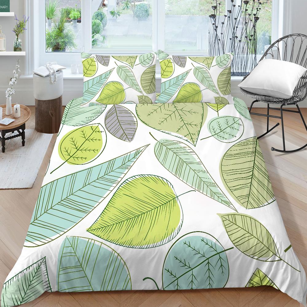 Family Bedding Single Double Bed Full Size Plant Printing Series Bedding Leaf Pattern Pillowcase and Quilt Cover Washable Home Decoration