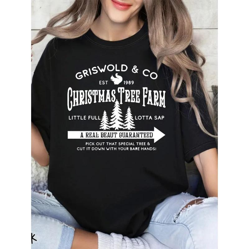 Летние женские свободные повседневные футболки с круглым вырезом и короткими рукавами из чистого хлопка с рождественским принтом