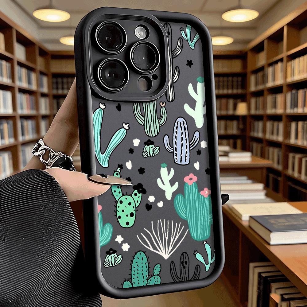 Cute Cartoon Cactus Doodle Pattern Anti-Slip TPU Phone Case For Xiaomi Redmi Note 15 14 13 12 11 10 9 Pro Full Protective Cover