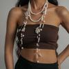 Multi Layer Lilium Flower Pearl Necklace Balletcore Style Stacked Flower Choker  Strapless Dress