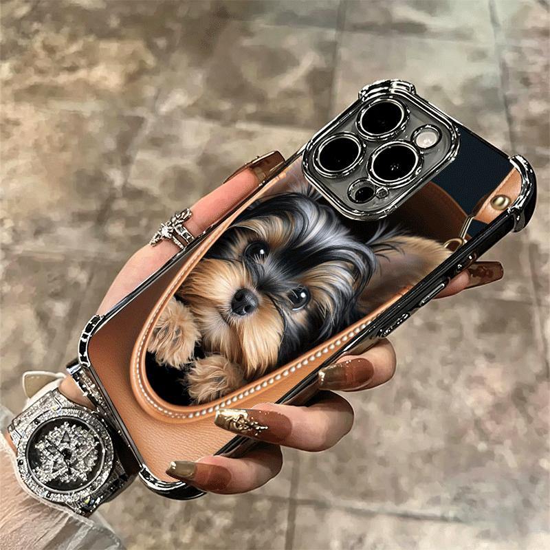Yorkshire Terrier Dog Plating Phone Case For Iphone 16 17 Pro Max Air 16E 14 15 Plus 12 13 Mini Anti-Fall Airabag Cover