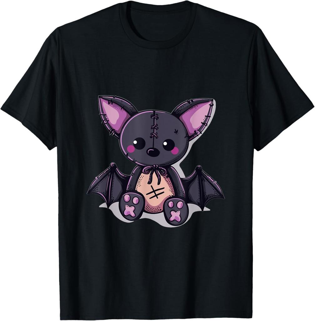 Kawaii Pastel Goth Cute Creepy Cat Bat Skeleton T-Shirt Print Original Design Gifts T Shirts Mens Clothing Camisas Streetwear